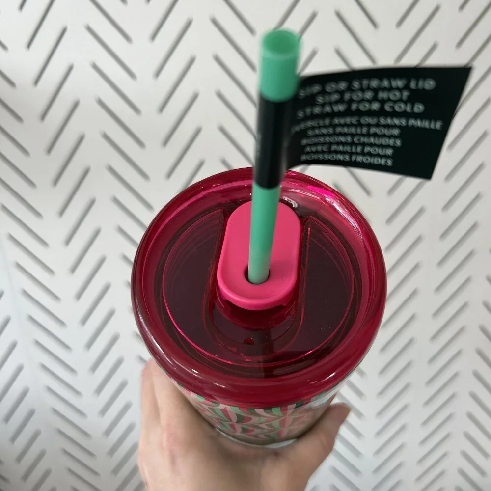 NEW Starbucks Christmas Holiday Sparkle 24 oz Tumbler Cup Straw Hot Cold Travel